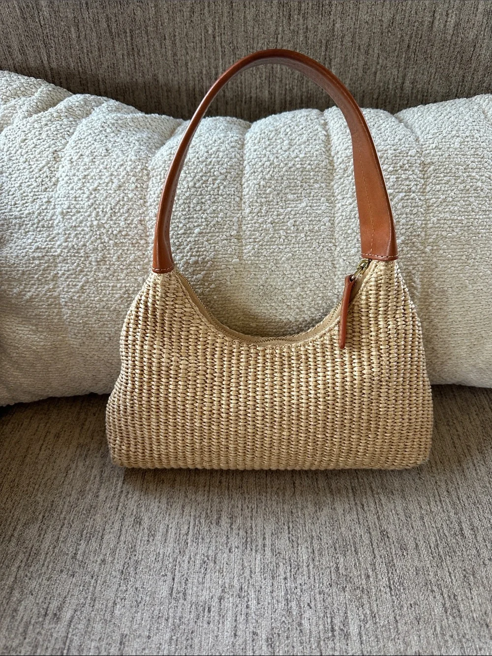 Mansur Gavriel Mini Cindy bag Woven Straw Shoulder Bag in Natural Tan Handles